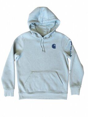 Carhartt Clarksburg Logo Sleeve Sage Green Pullover Hoodie | Size Small 4-6